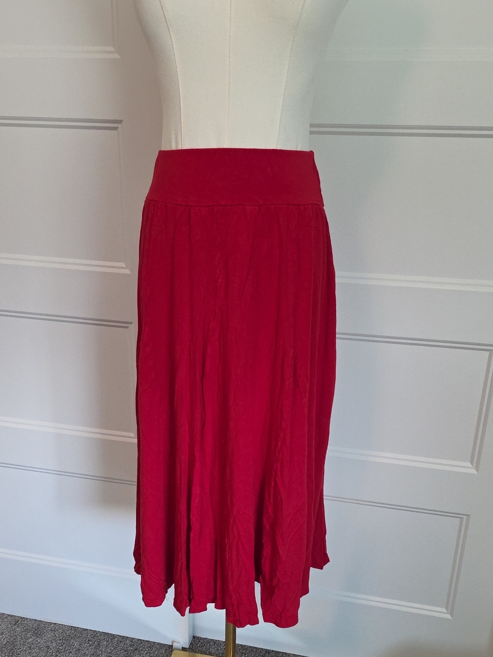 Women's Red Maxi Skirt with Wide Waistband